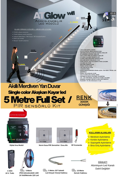 ankarateknik AT-GLOW PIR Sensör Merdiven Duvar Akışkan Şerit Led Seti / Akıll...