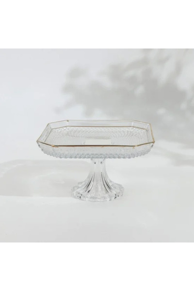 Generic طبق تقديم زجاجي مربع الشكل بحافة ذهبية