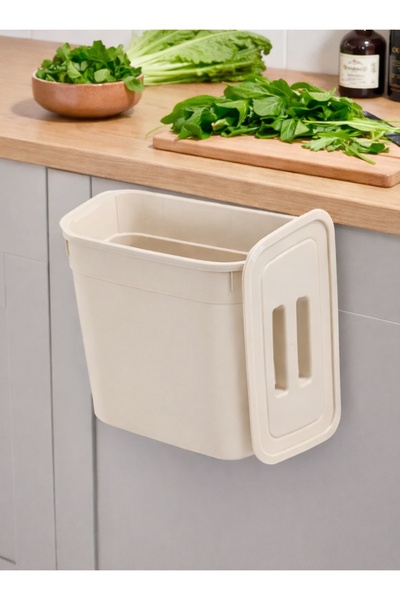 Ovio Ev&Yaşam 7 Lt Bej Mutfak Tezgah Üstü Ve Dolap Askılı Çöp Kovası Askılı A...