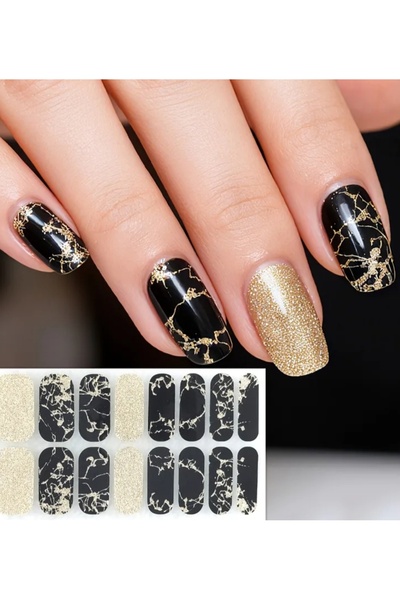 TREND 16 parça Siyah & Altın mermer desen kendinden yapışkanlı 3D jel sticker...
