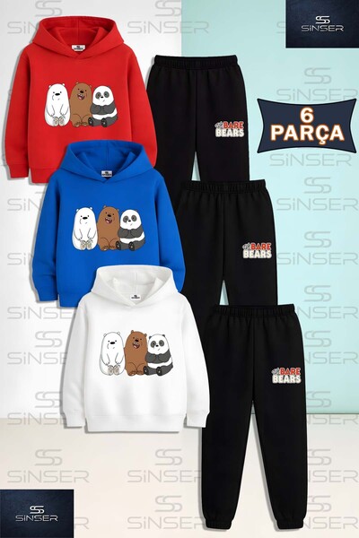 SS SİNSER Children's Unisex Pandas 3-Piece Set Printed Hooded Sweatshirt and ...