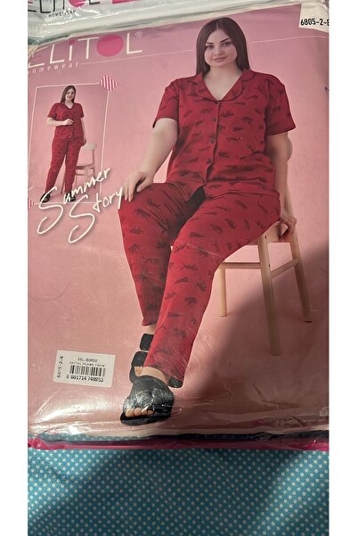 ARAS طقم بيجامة ليتول 06805 بأكمام قصيرة وأزرار - أحمر