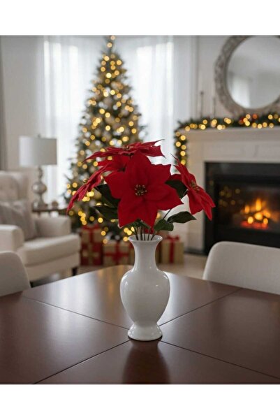 ENRUFLORA زهرة النجمة الحمراء الاصطناعية ذات 5 فروع لتزيين الصالون والشرفة وا...