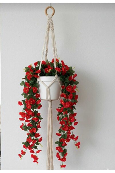 ENRUFLORA Yapay 9 Dallı Sarkan Kırmızı Menekşe 85 cm
