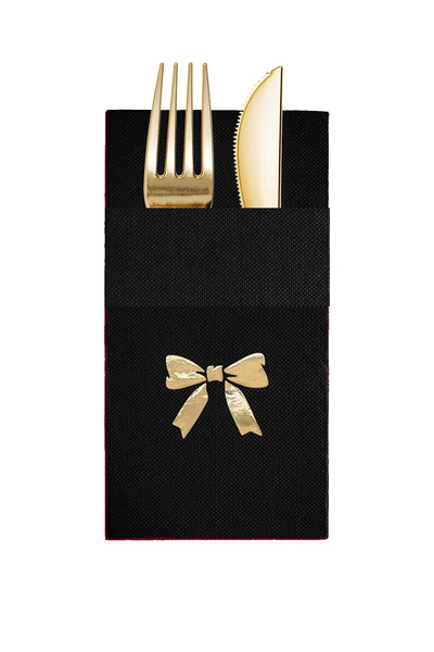 Story مناديل ورقية سوداء اللون مقاس 40×40 سم مع نمط شريط ذهبي و16 جيبًا