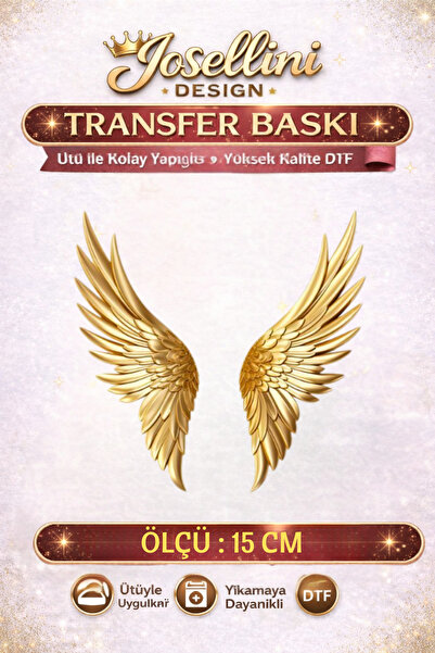 Josellini Altın Melek Kanadı 15 cm – Ütüyle Yapışan Yıkamaya Dayanıklı Tişört...