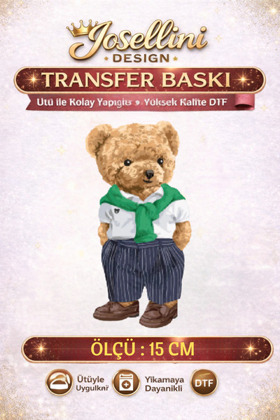 Josellini Şık Kombinli Ayıcık DTF Transfer Baskı 15 cm