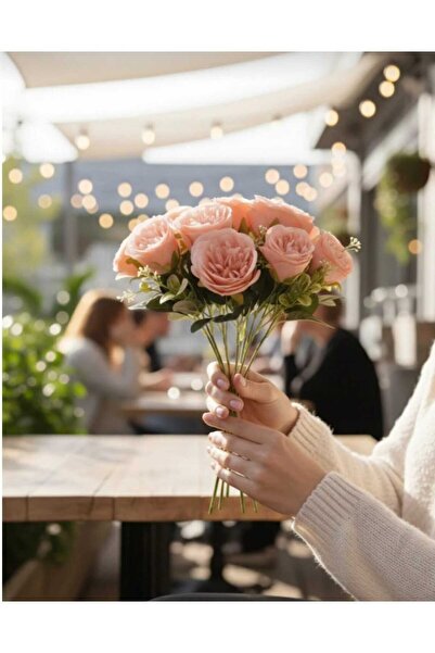 ENRUFLORA 10 رؤوس زهور صناعية بلون زهرة الرمان، ورد إنجليزي، لتزيين الصالونات...