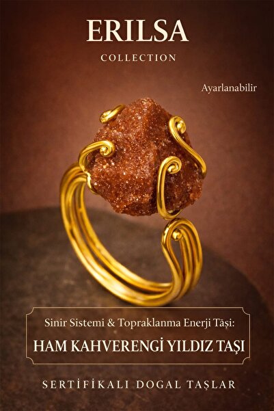 Erilsa Certified Grounding Energy Ring – Raw Brown Star Stone – Adjustable