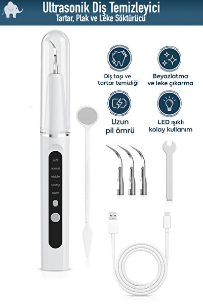 ELAMOUR Ultrasonik Diş Taşı Temizleme Cihazı – LED Işıklı, 5 Mod, 3 Yedek Başlık