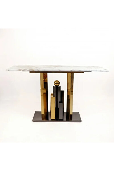Generic Marble console table with gold and black steel base, 140 cm