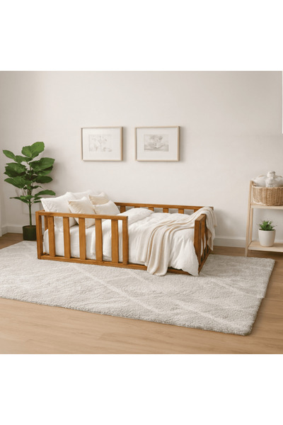 terra ws Montessori Çocuk Karyolası Doğal Kayın Masif Ağacı Ahşap Demonte Hız...