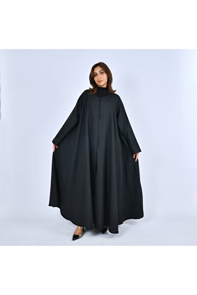 LAMHA Black double-layered abaya, closed with snaps, decorated with embroider...