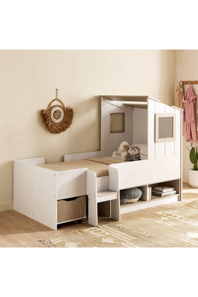 Home Box سرير فانيلا هالمستاد 90×190 مع مساحة تخزين - لون كانيون أوك وأبيض