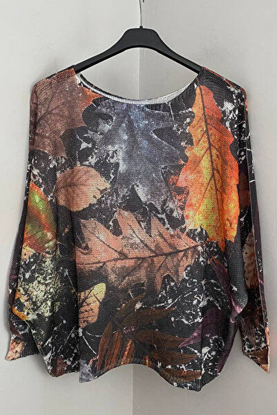 AYASOFYA OTANTIK Women's Italian Black Batik Floral Pattern Batwing Sleeve Me...