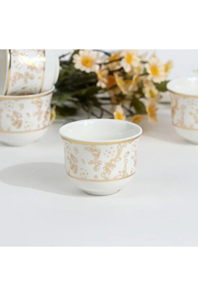 Generic Gold Rose Decorated Porcelain Coffee Cup Set - 12 Pieces
