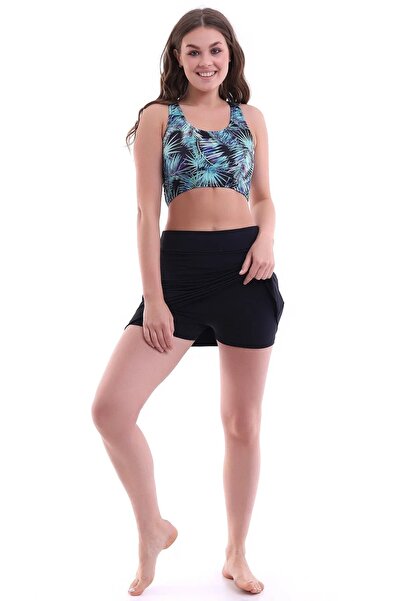 SUERTO Kadın Şort Etekli Badi Bikini Takımı (Badi İç KIsmı Dikili Göğüs Pedi ...