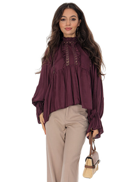 ROHBOUTIQUE Oversized blouse with silk look Burgundy