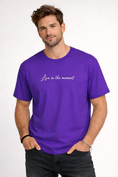 ArtYus Live In the Moment Text cu imprimeu Bumbac croi relaxat Guler rotund U...