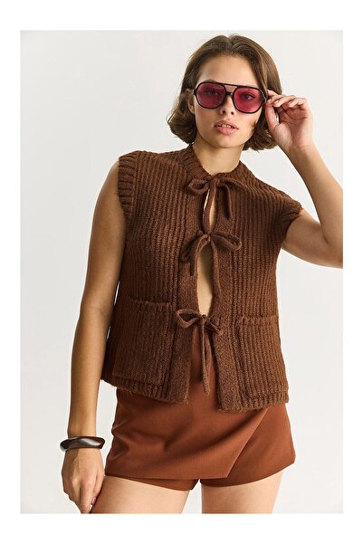 LUSHİGO سترة نسائية محبوكة ذات ملمس ناعم وربطة أمامية للنساء0090