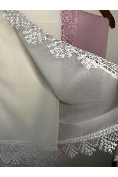 Mako Kırem Pink Chiffon Lace Embroidered Hijab Prayer Mevlüt Shawl Evening Dr...