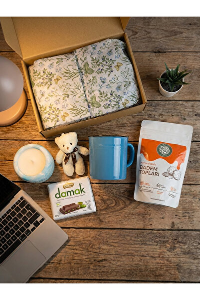 Butik Mavi Kupalı, Beton Mumlu, Ayıcıklı, Sağlıklı Atıştırmalı, Premium hediye