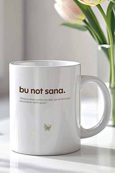 YasBey DESIGN Motivasyon Mesajlı 330ml Baskılı Beyaz Porselen Kupa Bardak