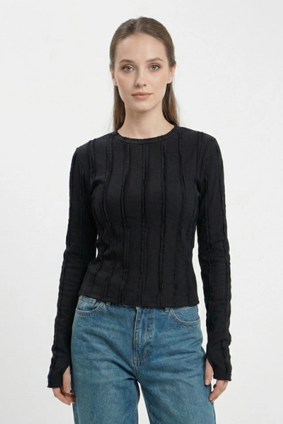 nedo7 Textured Knitted Blouse 980 - Black