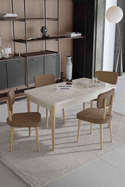 UZMHOME 70 x 110 Sabit Traverten Mutfak Masa Takımı 4 Sandalyeli