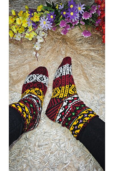 Butik Gültürkmen El Örgüsü Türkmen Milli Desenli Çorapları Muline ipinden yap...