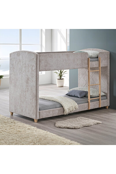 Home Box سرير بطابقين منجد بتصميم منحني، مقاس 90×200 سم، لون بيج
