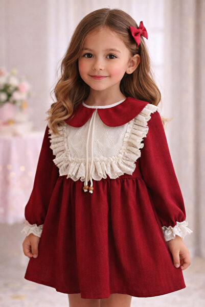 Fairystory Girl's Red Lace Detailed Dress