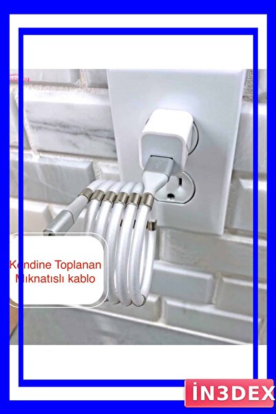 İN3DEX Mıknatıslı Sarımlı Hızlı Şarj Kablosu Micro USB Bağlantılı