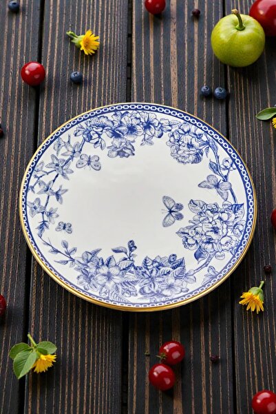 Pinkev Blue Gold Color 6 Pieces 19cm Ceramic Cake Dessert Plate