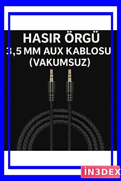 İN3DEX كابل Aux مجدول من الخوص بطول 1.5 متر، كابل نقل الصوت بمقبس 3.5 ملم
