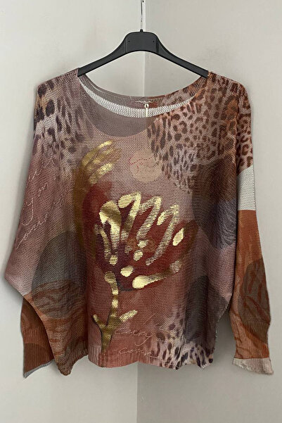 AYASOFYA OTANTIK Women's Italian Cinnamon Gilded Floral Pattern Bat Sleeve Me...