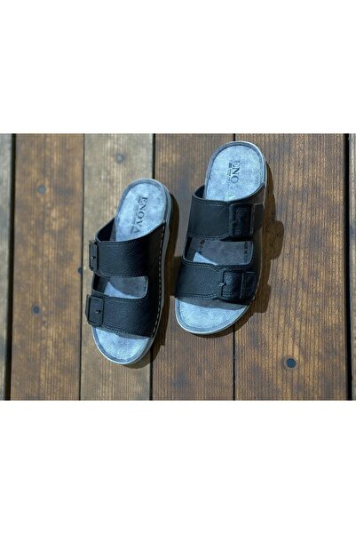 Enova Ανδρικές παντόφλες από τεχνητό δέρμα, ανατομικές, μαλακές, με διπλή ταινία