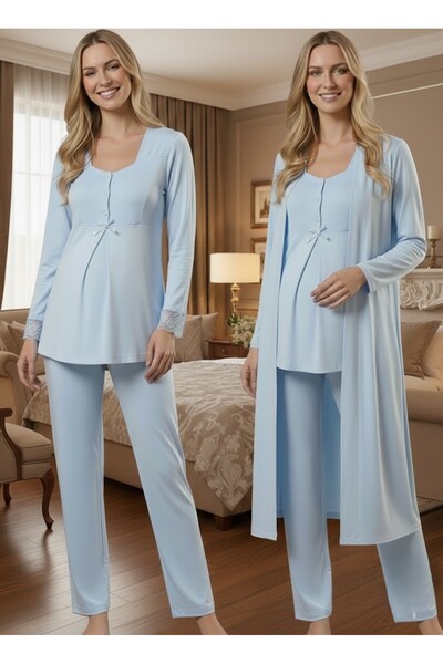 Lohusa Homewear New Season Stylish Blue Long Sleeve 100% Cotton Special Desig...