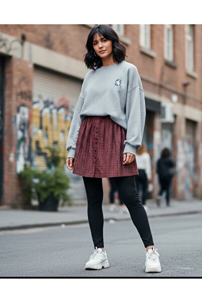 Neşe Erim Ekoseli Gömlek etek ,tayt üstü kurtarıcı etek