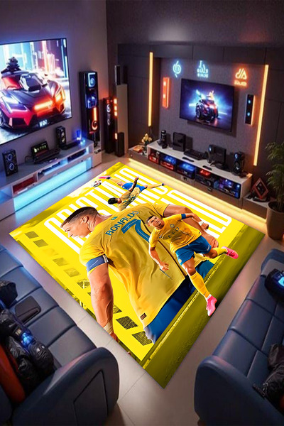 Reyhani Ronaldo-2 Kaymaz Taban Makinede Yıkanabilir Çocuk Gamıng Halısı Yatak...