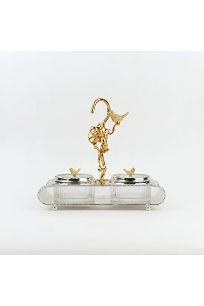 Generic Serving stand for 2 glass bowls on a luxurious metal base