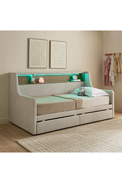 Home Box سرير نهاري منجد من موفو-جافا كالابرو سمارت 90×200 مع درجتين - رمادي ...