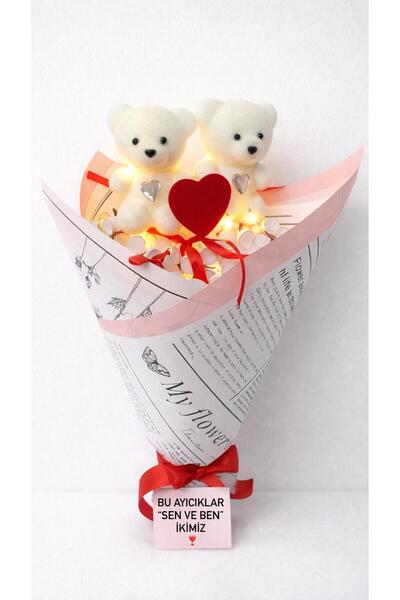 Melonİst Işıklı Kelebekli Ayıcık Buketi – Sen ve Ben Temalı Romantik Hediye
