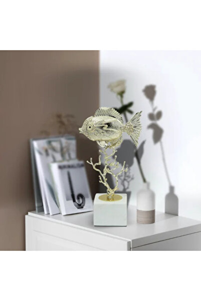 Generic Light Gold Fish Artifact with Marble Base