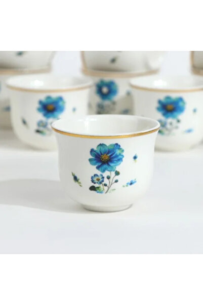 Generic Blue Rose Decorated Porcelain Coffee Cup Set - 12 Pieces