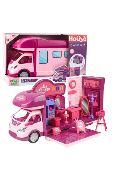 LEAN Rulota pliabila pentru papusi cu dulap si accesorii, roz, 42 piese