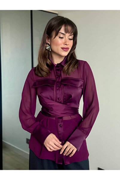 ROUPAS COLLECTİON Şifon Bağlama Detay Gömlek