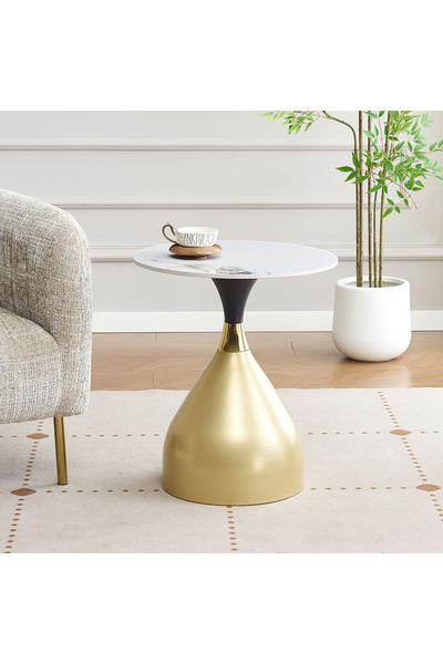 Generic طاولة جانبية مستديرة من موفو جونا بسطح من الحجر المتكلس