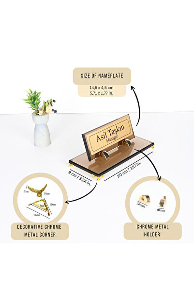 shop Lüks Bronz Cam Masaüstü İsimlik - Krom Ayaklı Mühendis, Mimar, Hemşire, ...