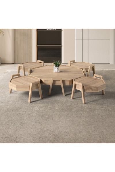 Home Box طقم طاولة قهوة Movo-Fia Majlis مكون من 5 قطع - بلوط